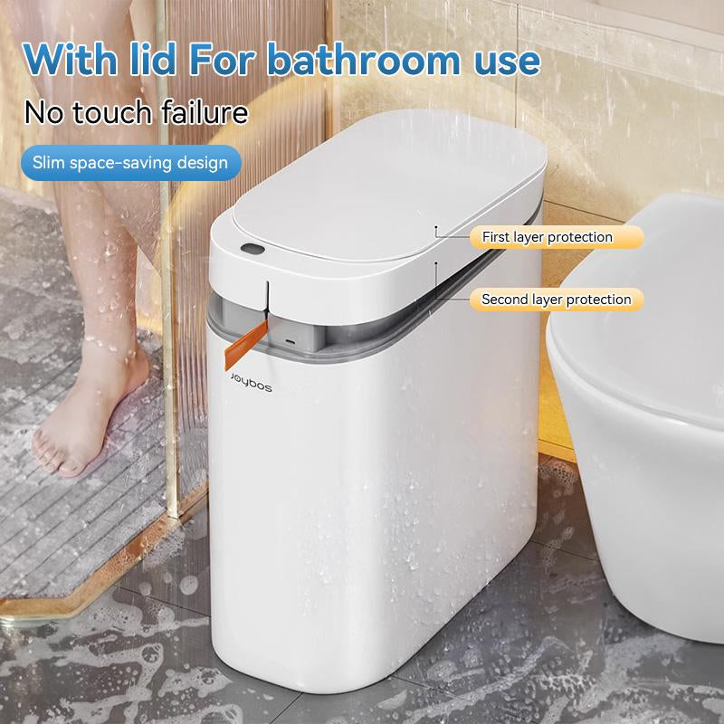 Rechargeable Automatic Sensor Bathroom Trash Can with Lid, Touchless Trash Bin, Smart Plastic Slim Garbage Can Small White Wastebasket for Toilet, Office, Rv, Bedroom, Living Room