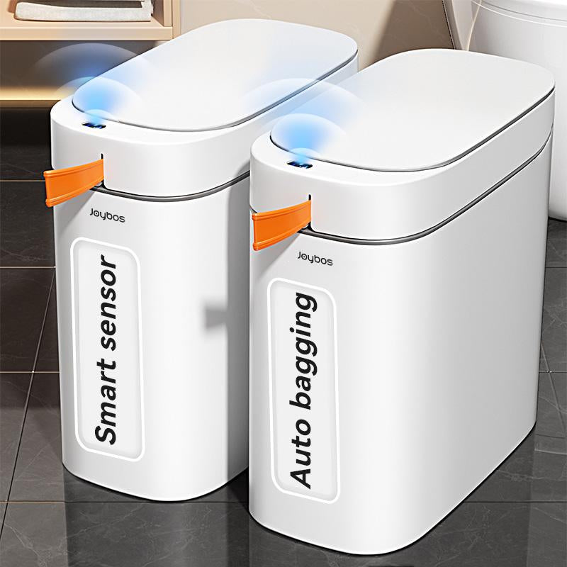 Rechargeable Automatic Sensor Bathroom Trash Can with Lid, Touchless Trash Bin, Smart Plastic Slim Garbage Can Small White Wastebasket for Toilet, Office, Rv, Bedroom, Living Room