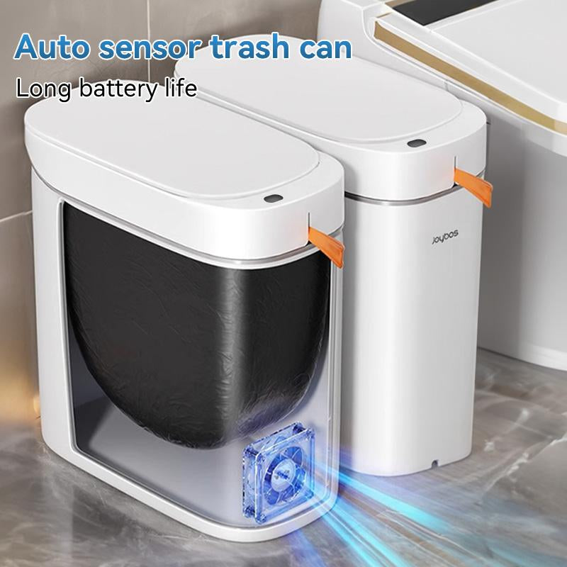 Rechargeable Automatic Sensor Bathroom Trash Can with Lid, Touchless Trash Bin, Smart Plastic Slim Garbage Can Small White Wastebasket for Toilet, Office, Rv, Bedroom, Living Room