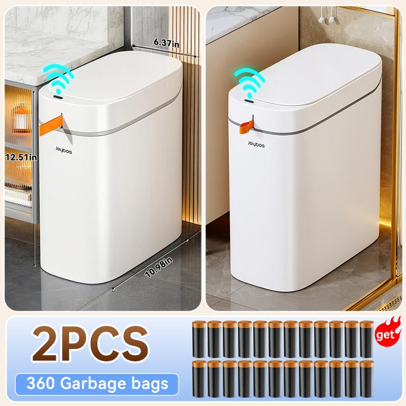 Rechargeable Automatic Sensor Bathroom Trash Can with Lid, Touchless Trash Bin, Smart Plastic Slim Garbage Can Small White Wastebasket for Toilet, Office, Rv, Bedroom, Living Room