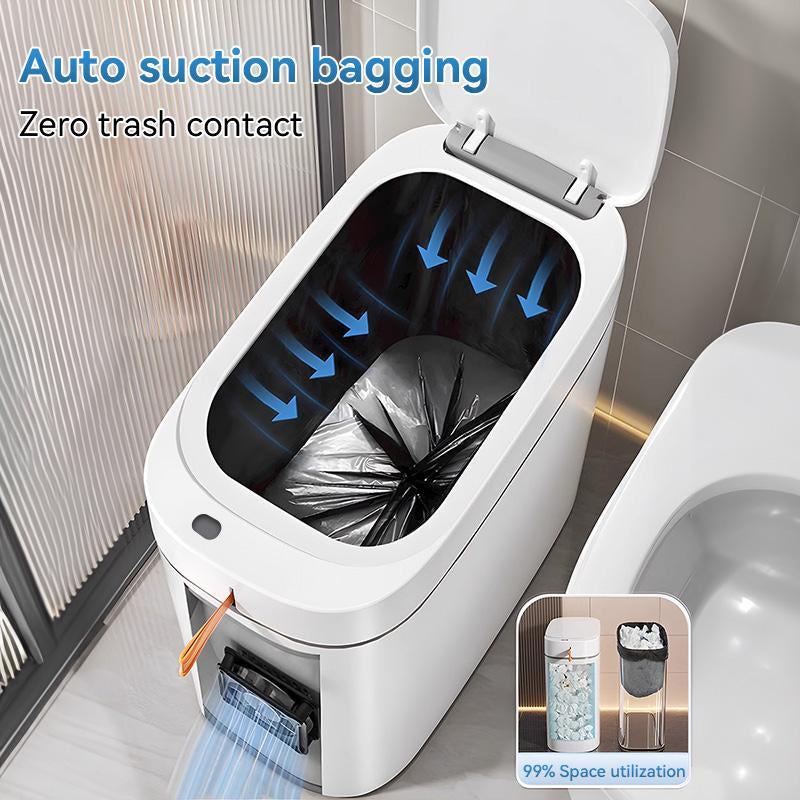 Rechargeable Automatic Sensor Bathroom Trash Can with Lid, Touchless Trash Bin, Smart Plastic Slim Garbage Can Small White Wastebasket for Toilet, Office, Rv, Bedroom, Living Room