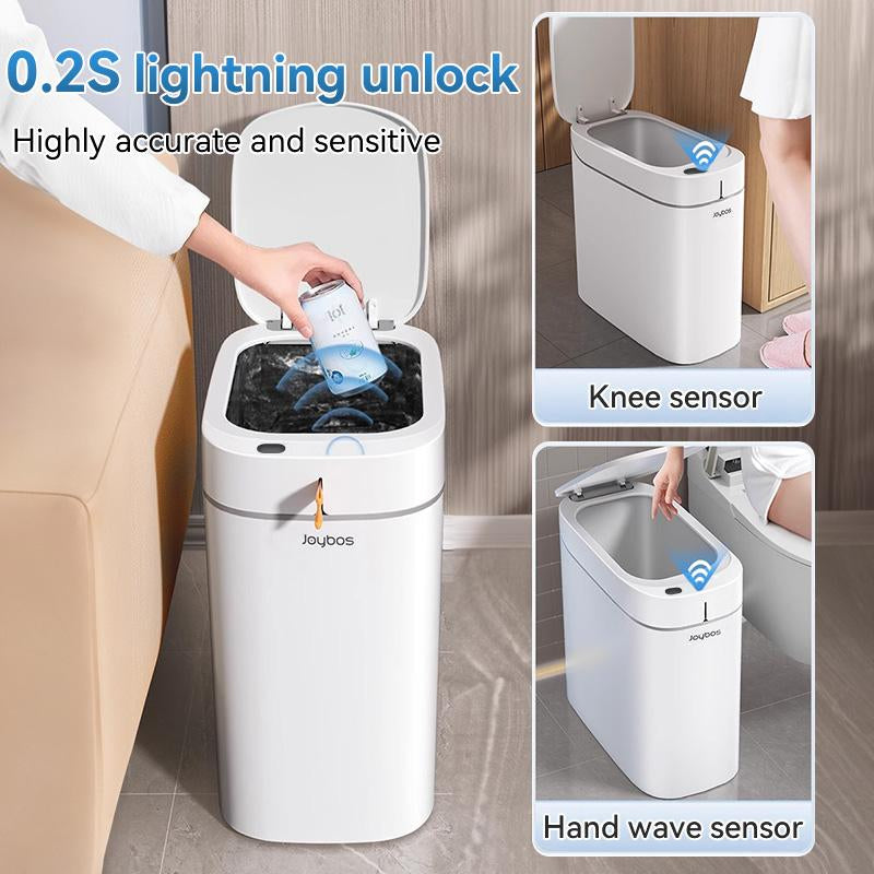 Rechargeable Automatic Sensor Bathroom Trash Can with Lid, Touchless Trash Bin, Smart Plastic Slim Garbage Can Small White Wastebasket for Toilet, Office, Rv, Bedroom, Living Room