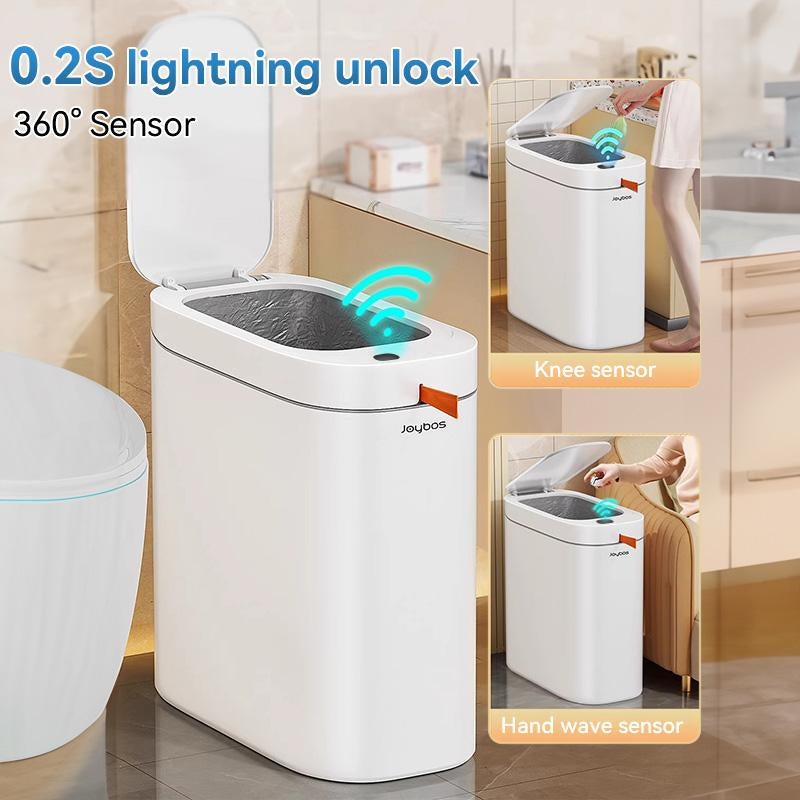 Rechargeable Automatic Sensor Bathroom Trash Can with Lid, Touchless Trash Bin, Smart Plastic Slim Garbage Can Small White Wastebasket for Toilet, Office, Rv, Bedroom, Living Room