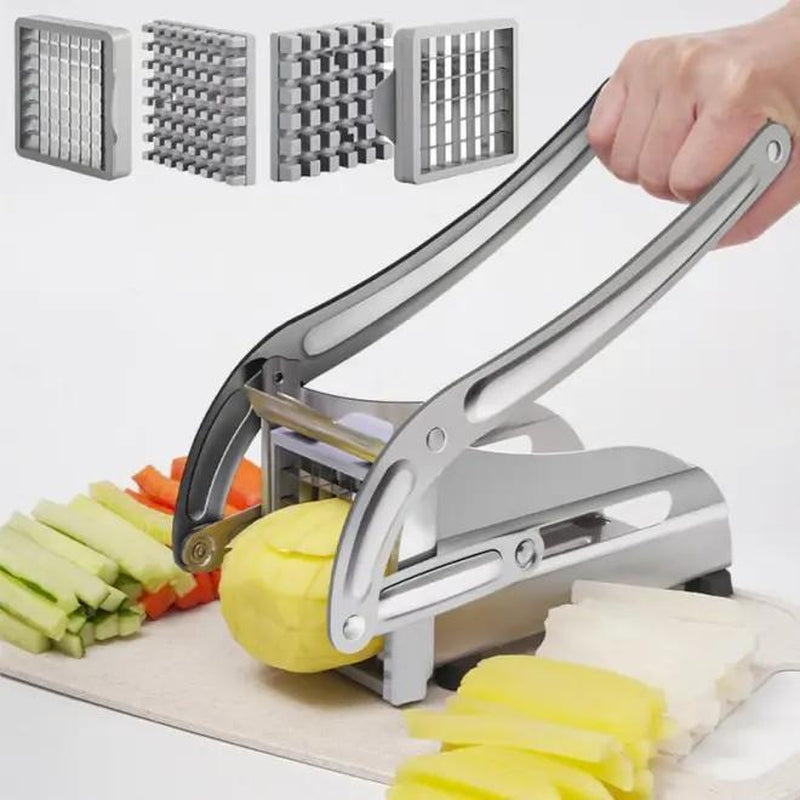Manual French Fry Cutter with 2 Blades,Stainless Steel Potato Slicer for Fries,Carrots & Cucumbers, Kitchen Air Fryer Mate,Perfect Fruit Vegetable Slicer