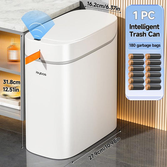 Rechargeable Automatic Sensor Bathroom Trash Can with Lid, Touchless Trash Bin, Smart Plastic Slim Garbage Can Small White Wastebasket for Toilet, Office, Rv, Bedroom, Living Room