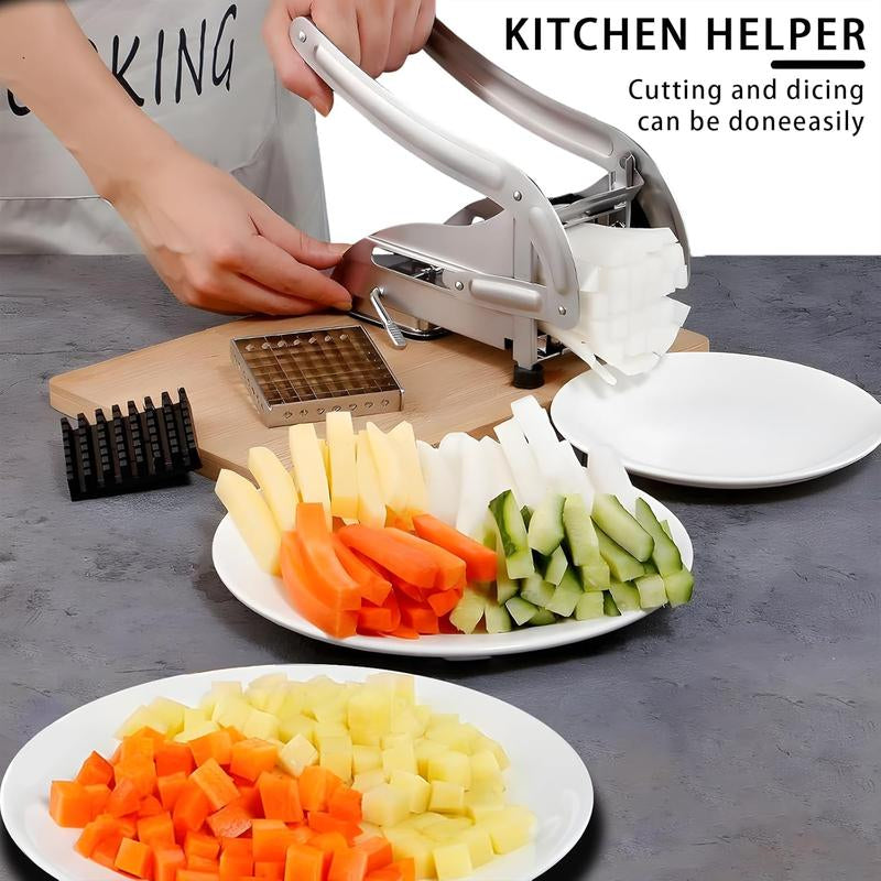 Manual French Fry Cutter with 2 Blades,Stainless Steel Potato Slicer for Fries,Carrots & Cucumbers, Kitchen Air Fryer Mate,Perfect Fruit Vegetable Slicer