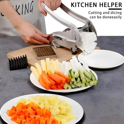 Manual French Fry Cutter with 2 Blades,Stainless Steel Potato Slicer for Fries,Carrots & Cucumbers, Kitchen Air Fryer Mate,Perfect Fruit Vegetable Slicer